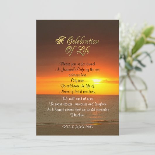 Viering van het leven Uitnodiging zonsondergang (Staand voorkant)