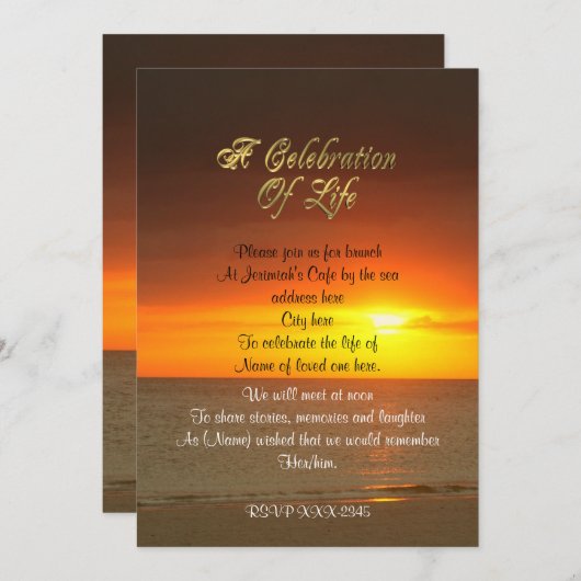 Viering van het leven Uitnodiging zonsondergang (Voorkant / Achterkant)