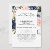 Viering van het Leven Uitvaart Memorial Pink Navy Kaart (Voorkant)