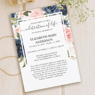 Viering van het Leven Uitvaart Memorial Pink Navy Kaart