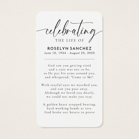 Viering van het leven van de naam Foto Begrafenisg Visitekaartje (Achterkant)