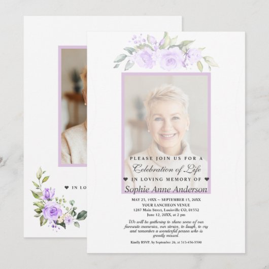 Viering van het leven Vervaagde bloemen Foto Memor Kaart (Voorkant / Achterkant)