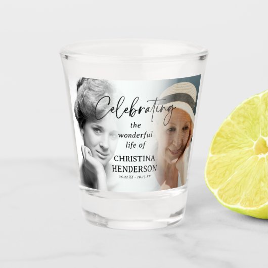 Viering van het leven voor- en na-foto shot glas (Voorkant)