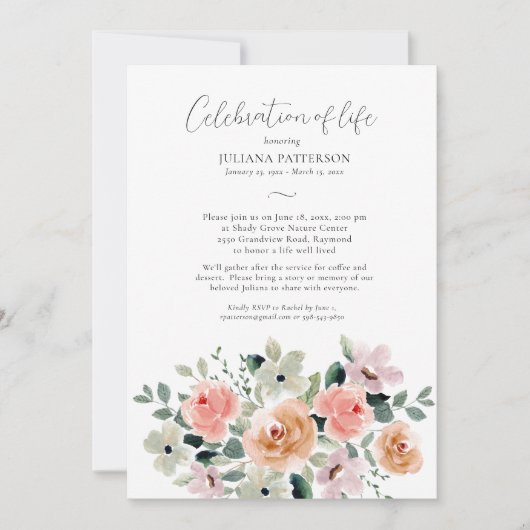 Viering van het leven Waterverf Bloemenbegrafenis Kaart (Voorkant)
