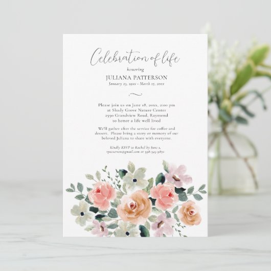 Viering van het leven Waterverf Bloemenbegrafenis Kaart (Staand voorkant)