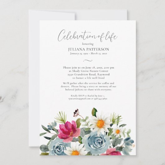 Viering van het leven Waterverf Bloemenbegrafenis Kaart (Voorkant)