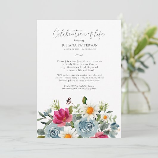Viering van het leven Waterverf Bloemenbegrafenis Kaart (Staand voorkant)