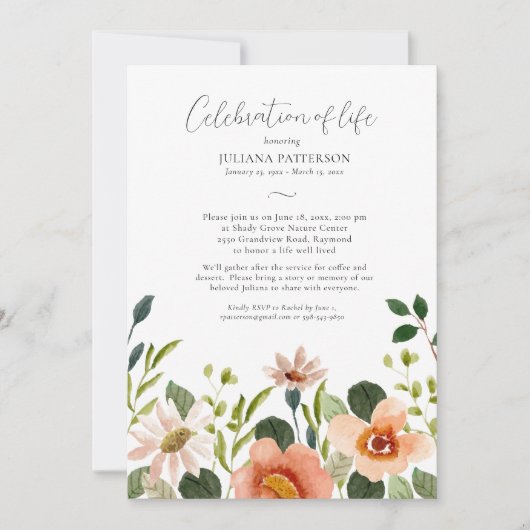 Viering van het leven Waterverf Bloemenbegrafenis Kaart (Voorkant)