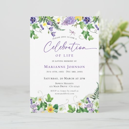 Viering van het leven Waterverf Bloemenbegrafenis Kaart (Staand voorkant)