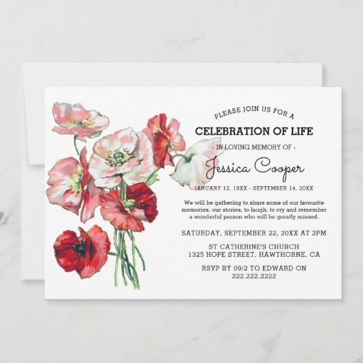 Viering van het leven | Waterverf Red Poppy Funera Kaart (Voorkant)