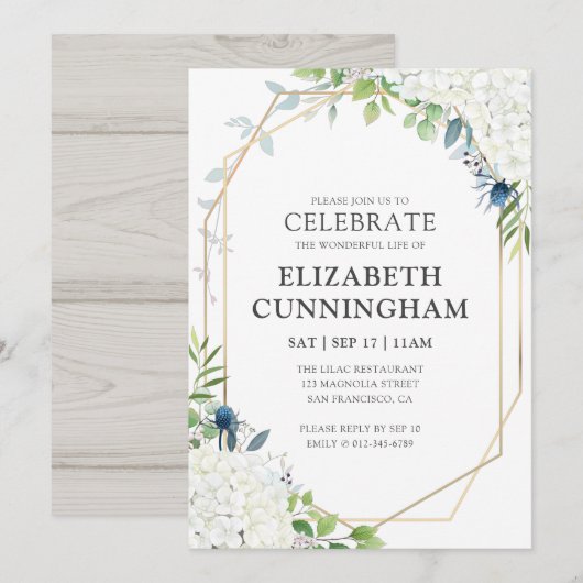Viering van het leven White Floral Geometric Woods Kaart (Voorkant / Achterkant)