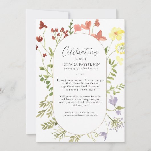 Viering van het leven Wildbloemen begrafenisfoto's Kaart (Voorkant)