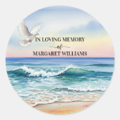 Viering Van Het Leven Witte Duif Op Het Strand Ronde Sticker (Voorkant)