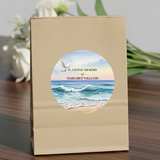 Viering Van Het Leven Witte Duif Op Het Strand Ronde Sticker