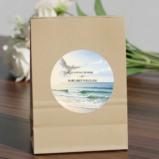 Viering Van Het Leven Witte Duif Op Het Strand Ronde Sticker