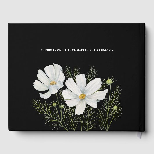 Viering van het leven Witte Kosmos Bloemen Schilde Gastenboek (Achterkant)