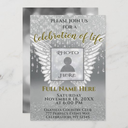 Viering van het leven - Zilver en Gold Voeg foto t Kaart (Voorkant / Achterkant)