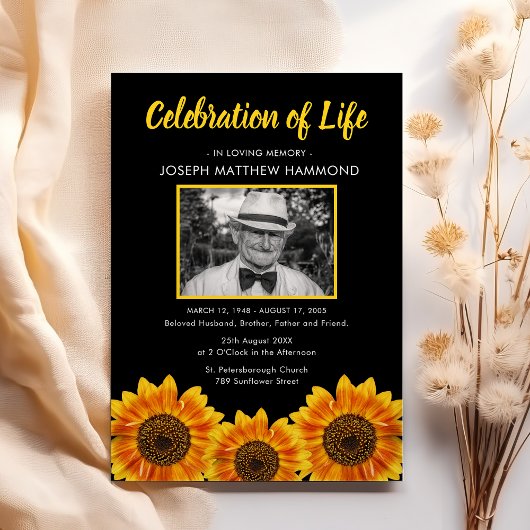 Viering van het leven | Zonnebloem Memorial Foto Kaart
