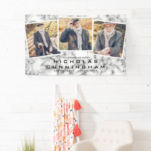 Viering van het Leven Zwart Witte Marmeren Drie Fo Spandoek (Insitu)