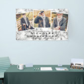 Viering van het Leven Zwart Witte Marmeren Drie Fo Spandoek (Beurs)