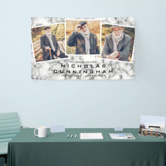 Viering van het Leven Zwart Witte Marmeren Drie Fo Spandoek (Beurs)