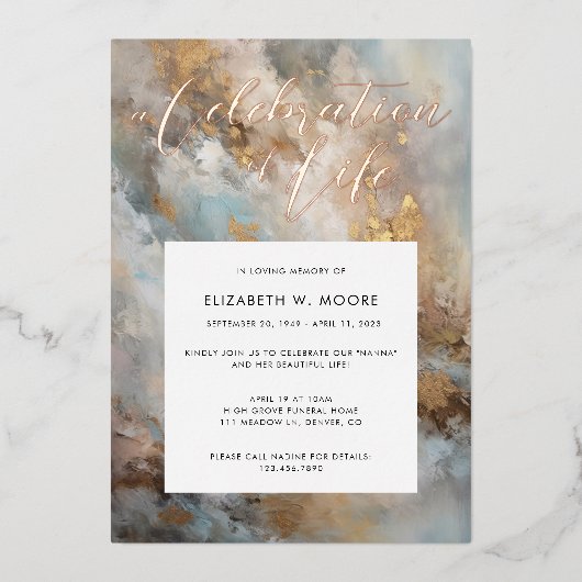 Viering van het levensmoderne Abstracte begrafenis Folie Uitnodiging (Voorkant)