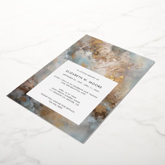 Viering van het levensmoderne Abstracte begrafenis Folie Uitnodiging (Gedraaid)