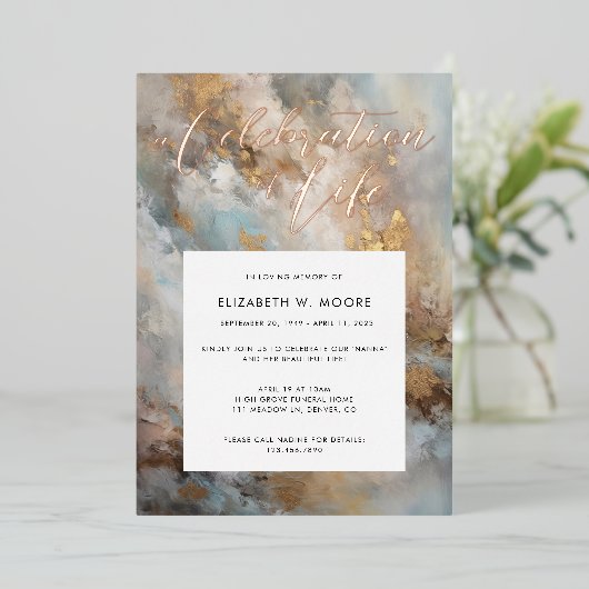 Viering van het levensmoderne Abstracte begrafenis Folie Uitnodiging (Staand Voorkant)