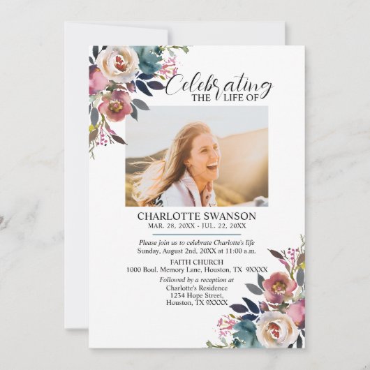 Viering van het levensmonument Floral Foto & gedic Kaart (Voorkant)