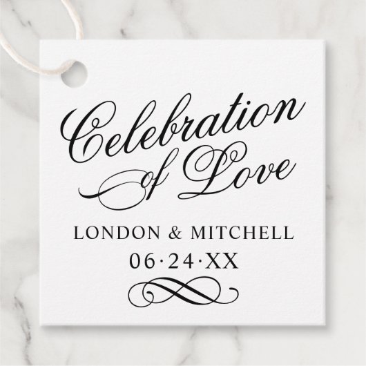 Viering van het Love Black Wedding Monogram Bedankjes Labels (Voorkant)