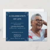 Viering van Leven Elegant Funeral Custom Photo Kaart (Voorkant / Achterkant)