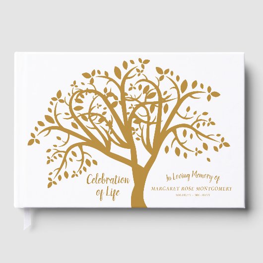 Viering van Levensboom Modern Goud Script Gastenboek (Voorkant)