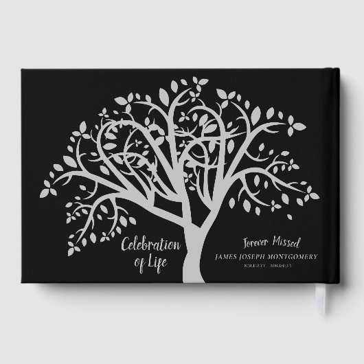 Viering van Levensboom Modern Zilveren Script Gastenboek (Achterkant)