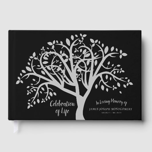 Viering van Levensboom Modern Zilveren Script Gastenboek (Voorkant)