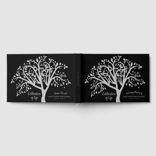 Viering van Levensboom Modern Zilveren Script Gastenboek (Volledig)