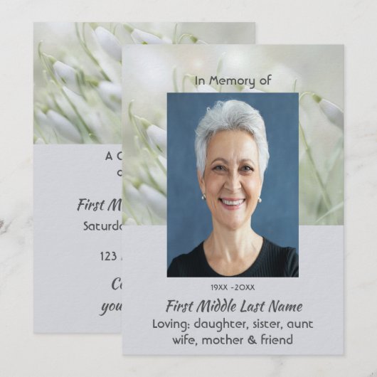 Viering van Levensdienst Sneeuwklokje Bloemen Kaart (Voorkant / Achterkant)