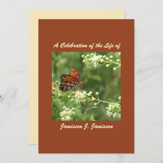 Viering van Levensuitnodiging, Oranje Vlinder Kaart (Voorkant / Achterkant)
