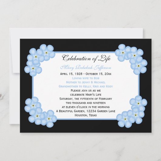 Viering van Levensuitnodiging — Vergeet me Kaart (Voorkant)