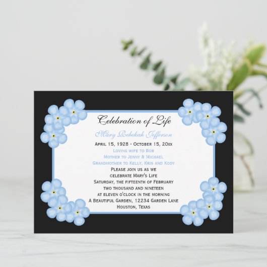 Viering van Levensuitnodiging — Vergeet me Kaart (Staand voorkant)