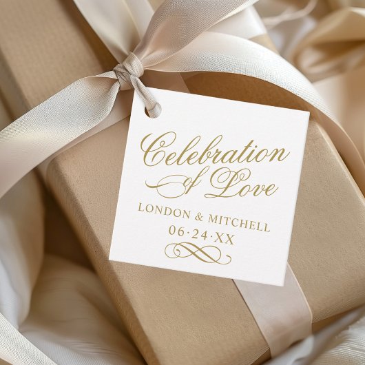 Viering van liefde gouden kalligrafie monogram bedankjes labels