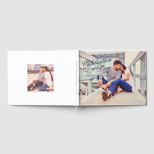 Viering van Liefde Marine Blauw Bruiloft Foto Gastenboek (Volledig)