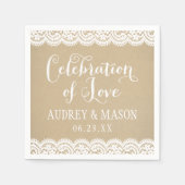 Viering van liefde rustieke kraft en kant bruiloft servetten (Voorkant)