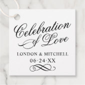 Viering van Liefde Zwarte Calligrafie Monogram Bedankjes Labels (Voorkant)