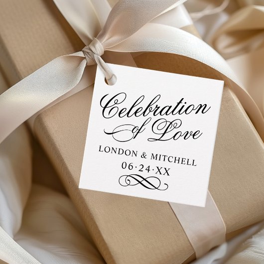 Viering van Liefde Zwarte Calligrafie Monogram Bedankjes Labels