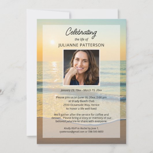 Viering van Life Beach Thema Foto Begrafenis Kaart (Voorkant)