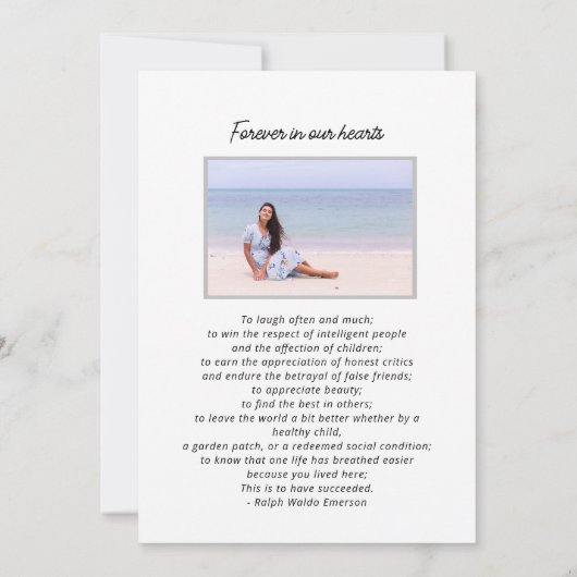 Viering van Life Beach Thema Foto Begrafenis Kaart (Achterkant)