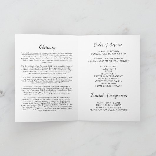 Viering van Life Begrafenisprogramma Programma (Binnen)