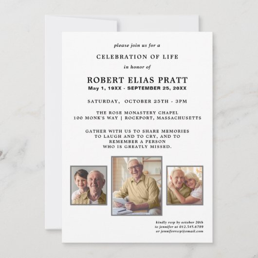 Viering van Life Black White 3 Fotouitnodiging Kaart (Voorkant)