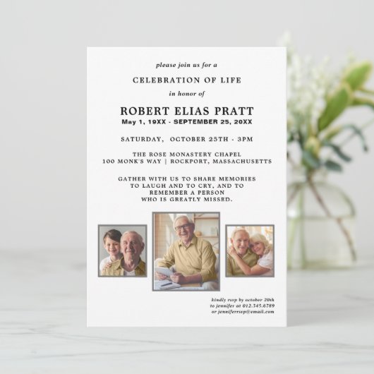 Viering van Life Black White 3 Fotouitnodiging Kaart (Staand voorkant)