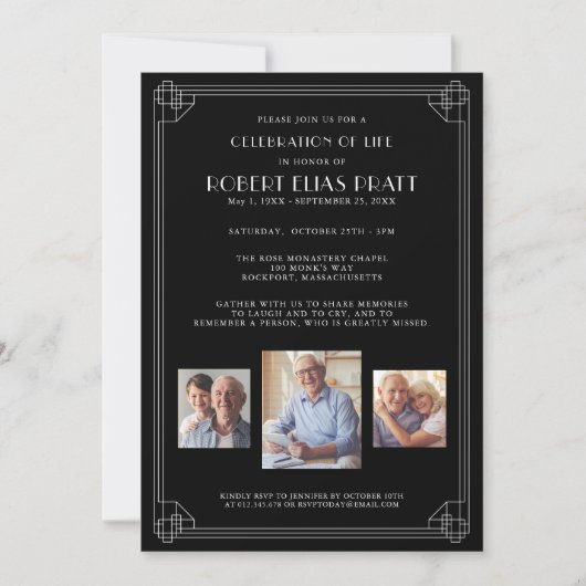 Viering van Life Black White 3 Fotouitnodiging Kaart (Voorkant)